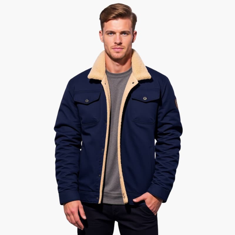 Warm Mens Fleece Lined Button Jacket