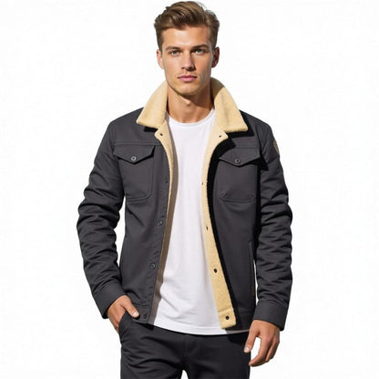 Warm Mens Fleece Lined Button Jacket