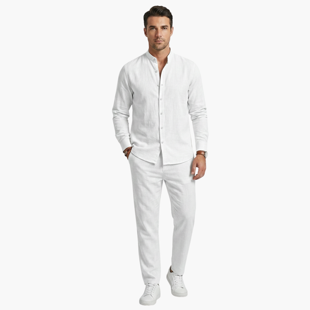 Casual Linen Suit for Men with Long Sleeves