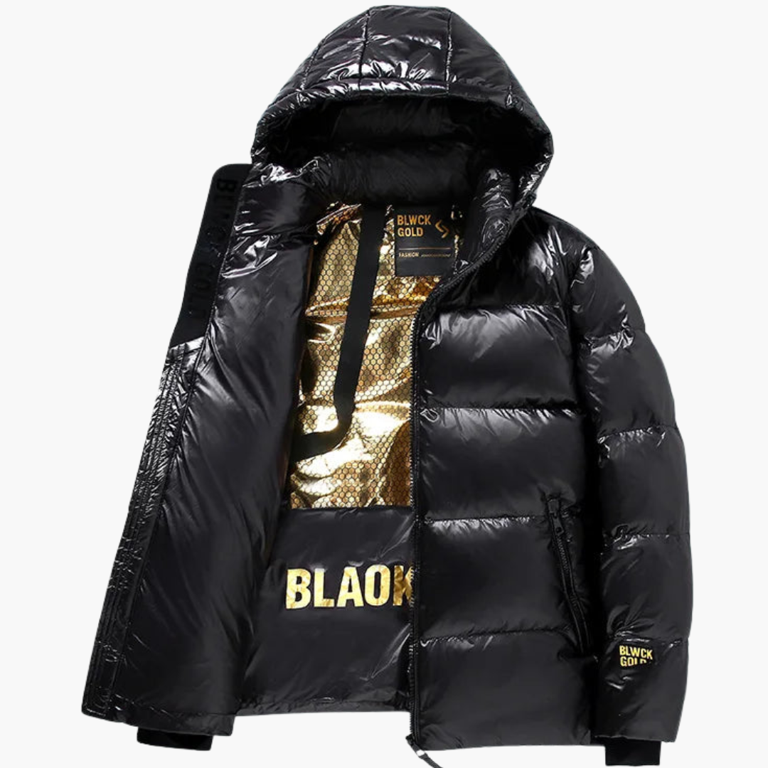 Warm Mens Puffer Coat with Zip Front and Long Sleeves