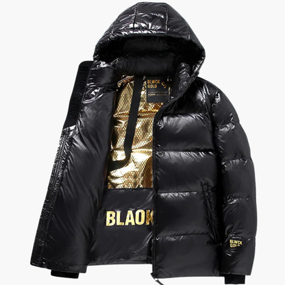 Warm Mens Puffer Coat with Zip Front and Long Sleeves