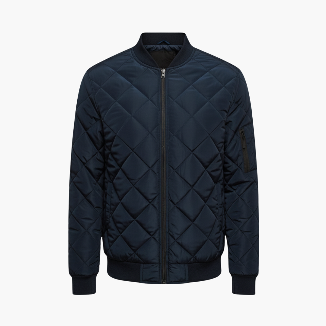 Warm Padded Mens Zip Jacket with Ribbed Hem - Olytrend