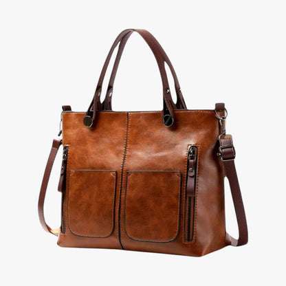 Vintage style multi-pocket leather handbag for women