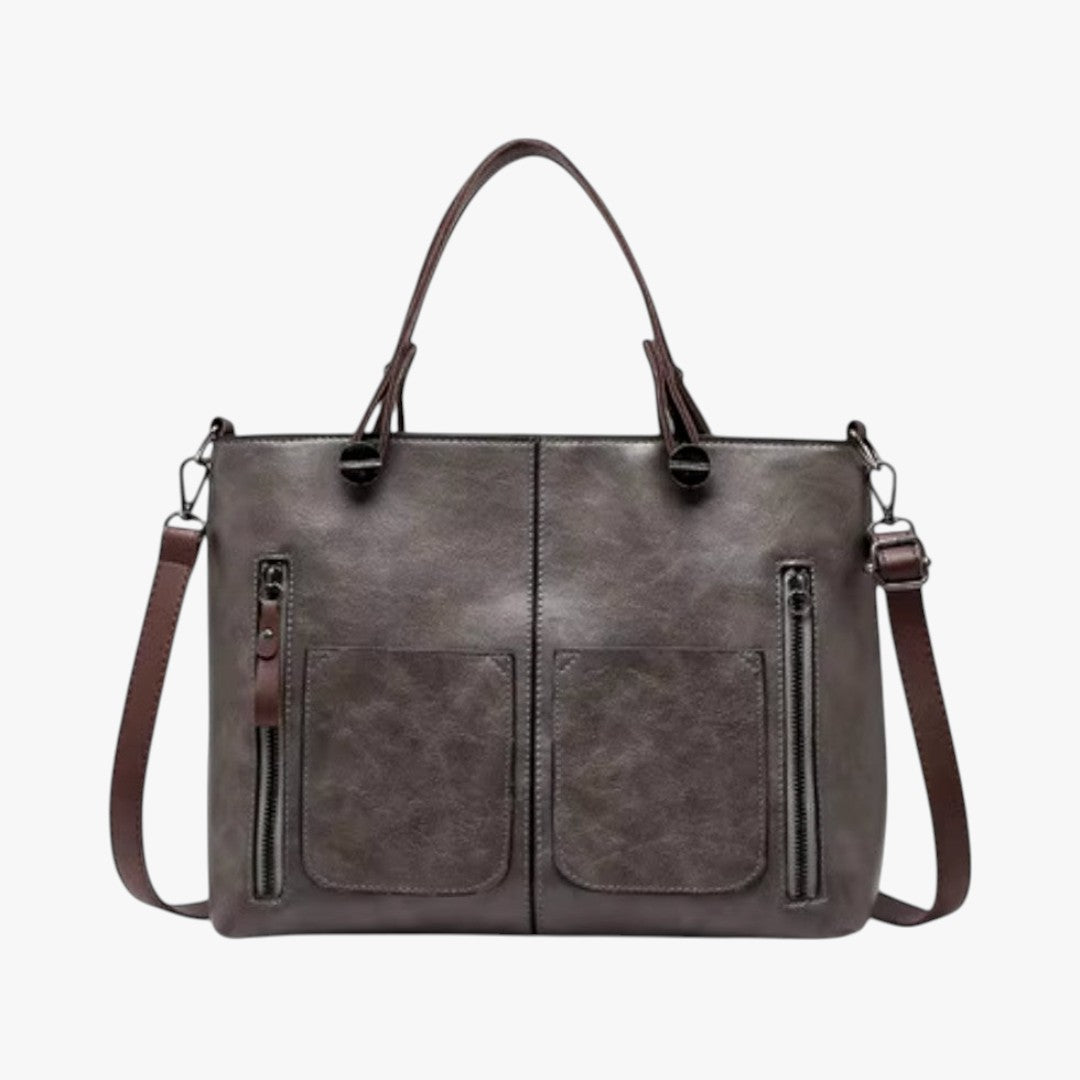 Vintage style multi-pocket leather handbag for women