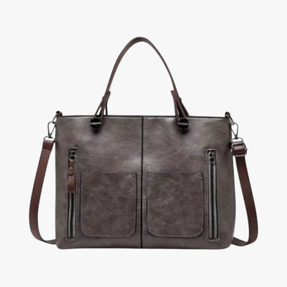 Vintage style multi-pocket leather handbag for women