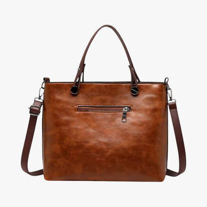 Vintage style multi-pocket leather handbag for women