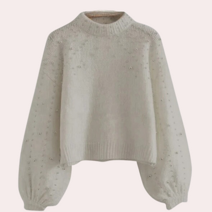 Women's round-neck beaded sweater (Xaviera style)