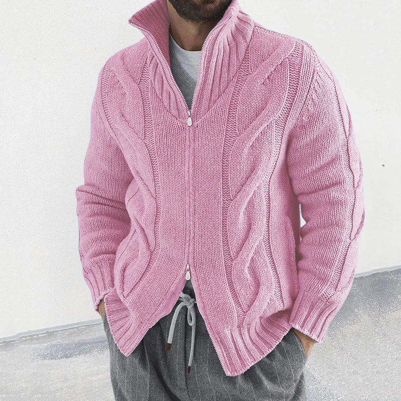 Cardigan with double slider zipper for men