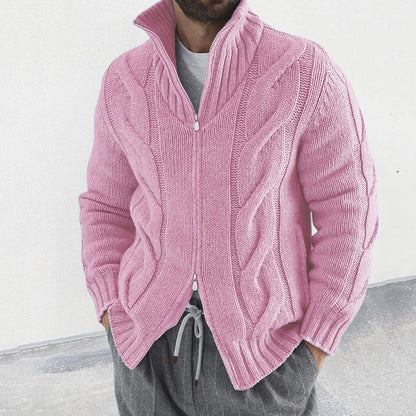 Cardigan with double slider zipper for men