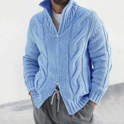 Cardigan with double slider zipper for men