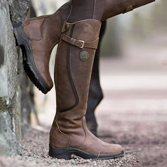 Women's Knee-High Waterproof Boots with Buckle Strap and Grip Sole