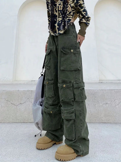 Wide-Leg Samira Cargo Pants with Multiple Pockets, Retro Style