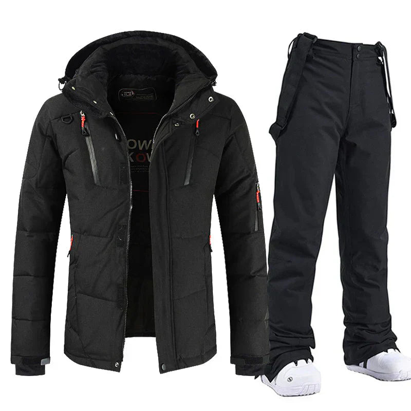 Waterproof and windproof men's ski set with jacket and pants