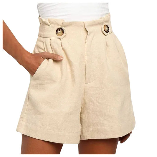 Beige Women's High-Waisted Wide-Leg Summer Shorts - Maya