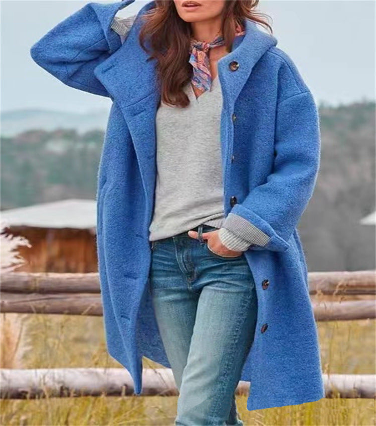 Women's oversized wool coat with practical button fastening Eloura-Fashion