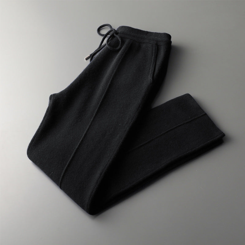 Calvin Relaxed Drawstring Wool Trousers for Men Black