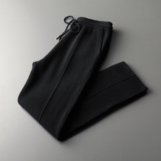Calvin Relaxed Drawstring Wool Trousers for Men Black