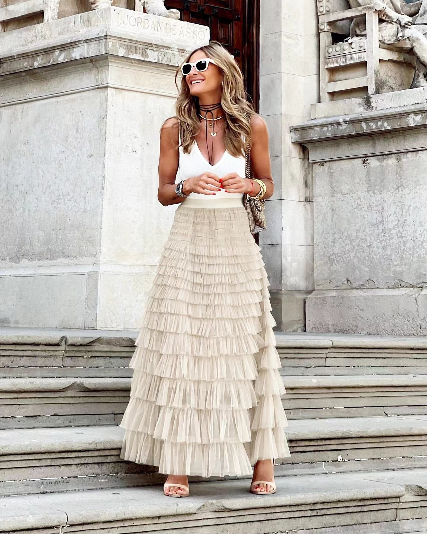 Women's Tulle A-Line Midi Skirt with Elegant Design