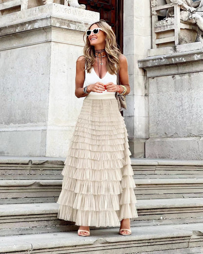 Women's Tulle A-Line Midi Skirt with Elegant Design