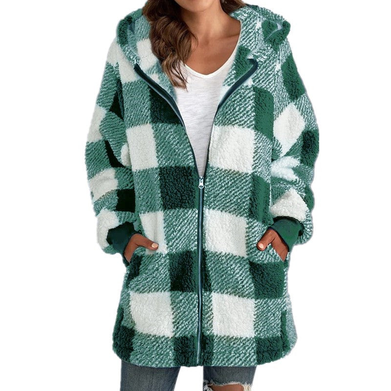 Warm Plaid Fleece Hooded Jacket