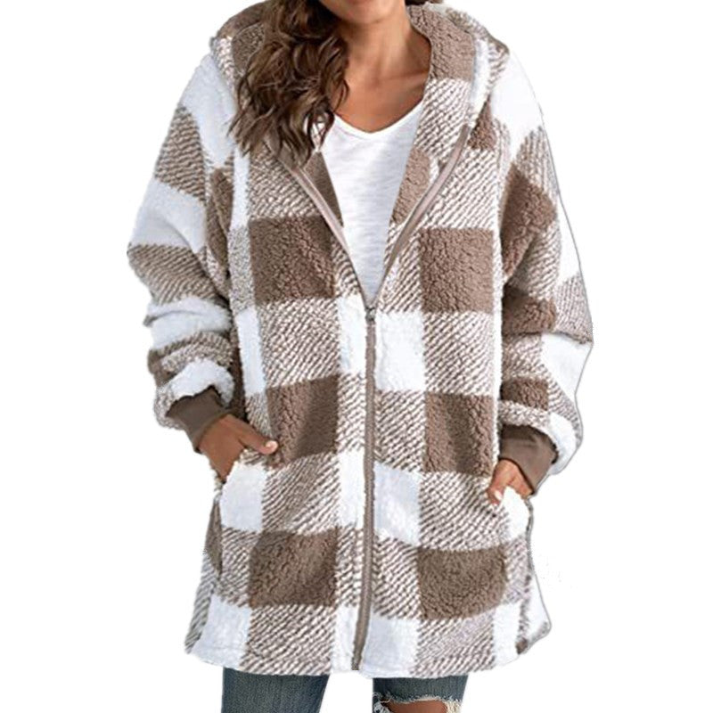 Warm Plaid Fleece Hooded Jacket