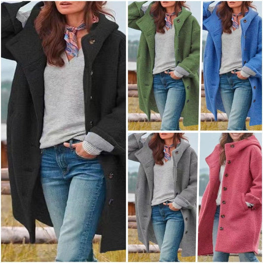 Women's oversized wool coat with practical button fastening Eloura-Fashion
