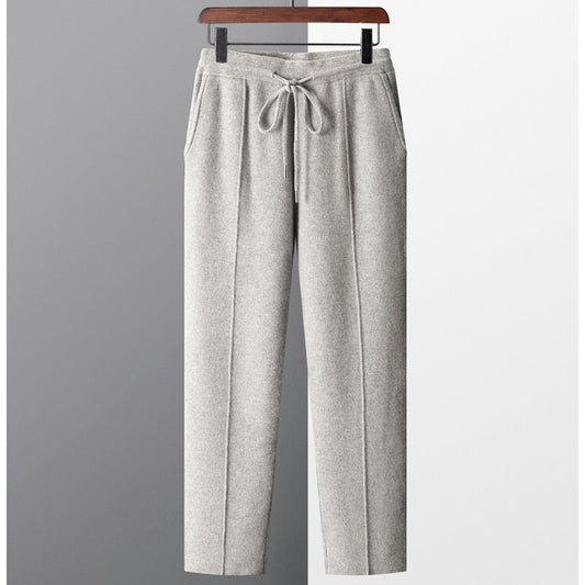 Calvin Relaxed Drawstring Wool Trousers for Men Light Gray