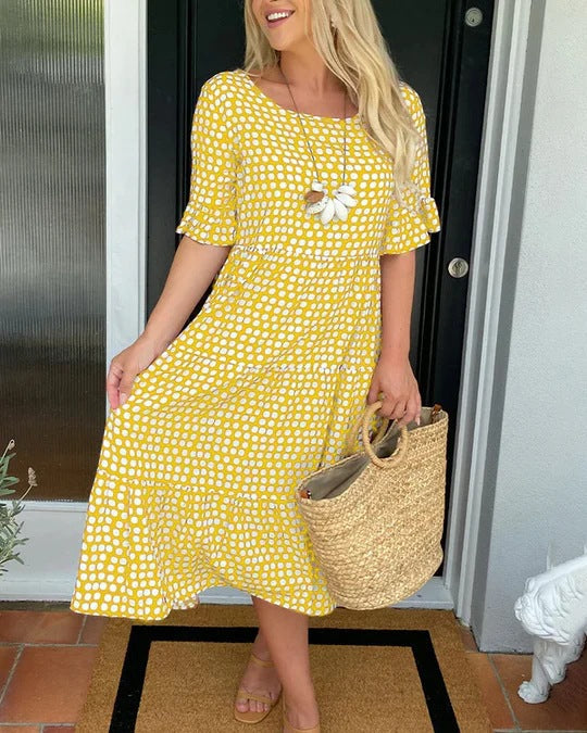 Casual Polka Dot Midi Dress
