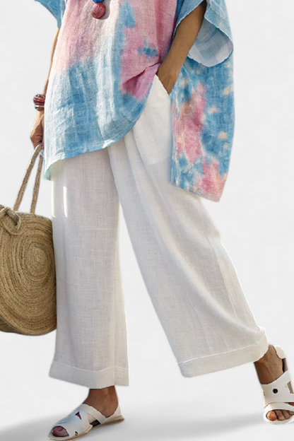 Vantrel | Soft Breathable Linen Top & Casual Stripe Pants