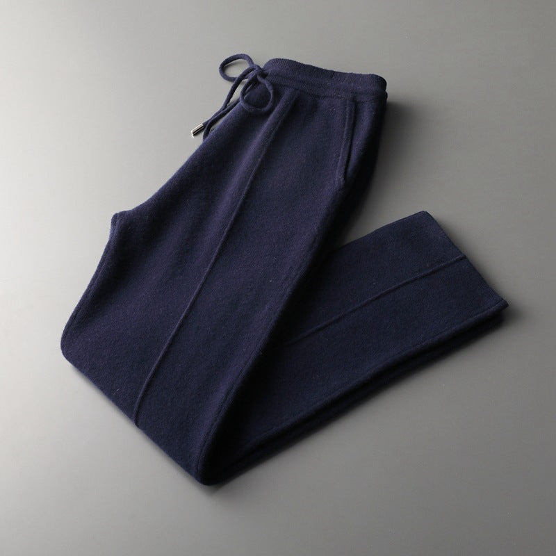 Calvin Relaxed Drawstring Wool Trousers for Men Navy Blue