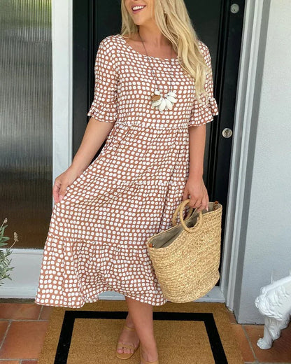 Casual Polka Dot Midi Dress