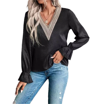 Chic blouse with V-neck and long sleeves - trendy and flattering