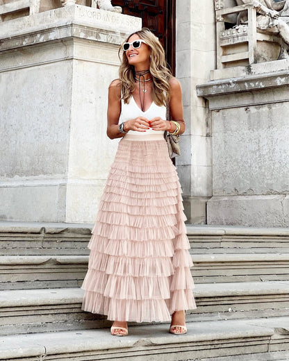 Women's Tulle A-Line Midi Skirt with Elegant Design