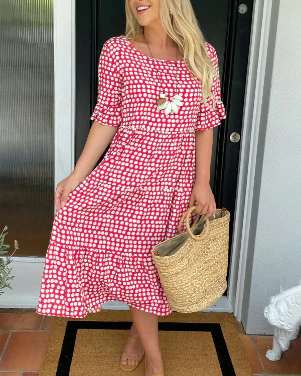 Casual Polka Dot Midi Dress - Olytrend