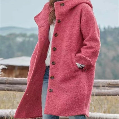 Women's oversized wool coat with practical button fastening Eloura-Fashion