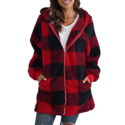 Warm Plaid Fleece Hooded Jacket