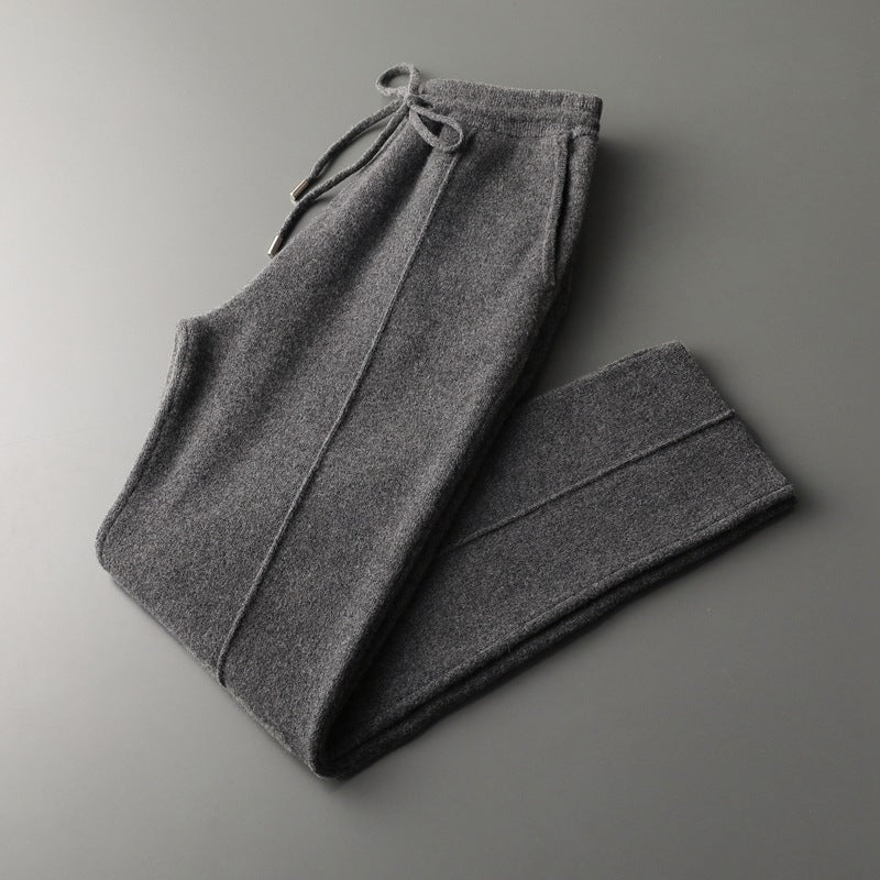 Calvin Relaxed Drawstring Wool Trousers for Men Dark Gray