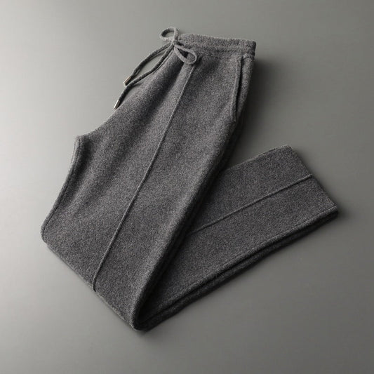 Calvin Relaxed Drawstring Wool Trousers for Men Dark Gray