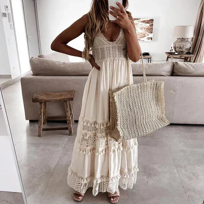 Weißes Spitzenkleid Emilia mit V-Ausschnitt