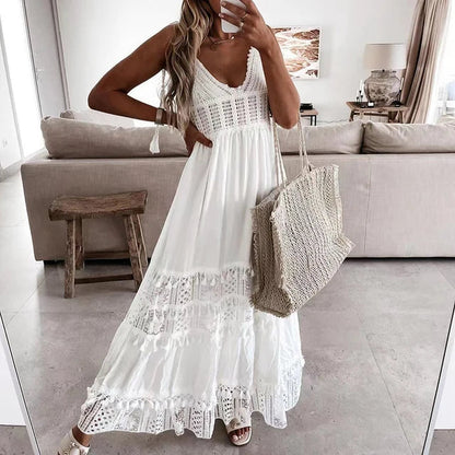 Weißes Spitzenkleid Emilia mit V-Ausschnitt