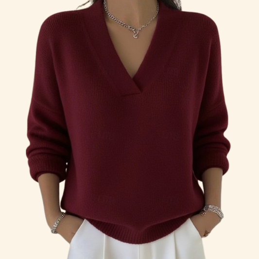 Casual V Neck Pullover Sweater - Olytrend