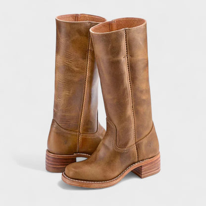 Blue Knee High Leather Boots
