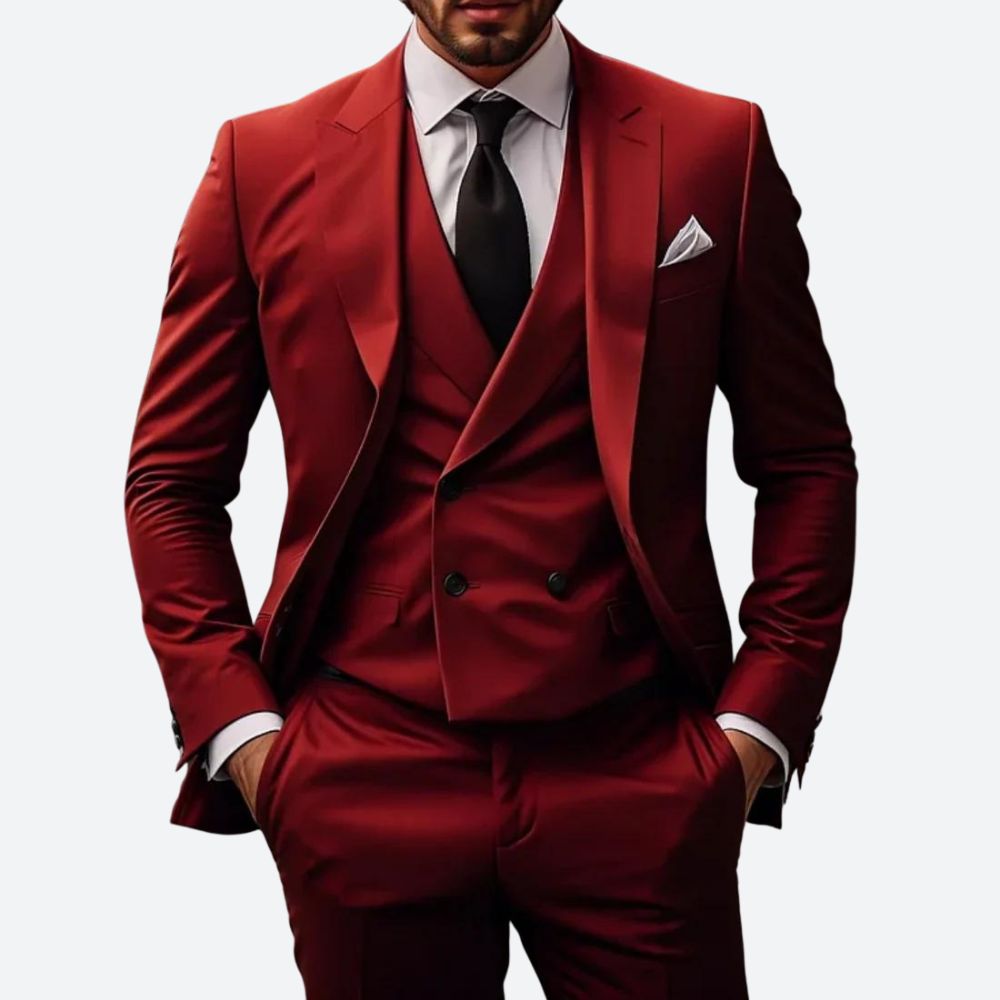 3-piece slim fit cotton suit set for men