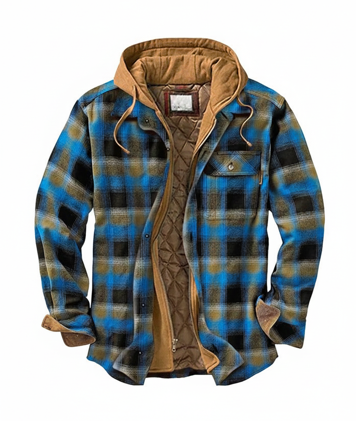 Checked Hoodie Coat for Guys