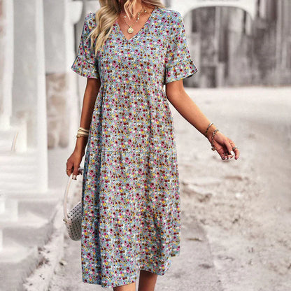 Apricot floral print Lena summer dress