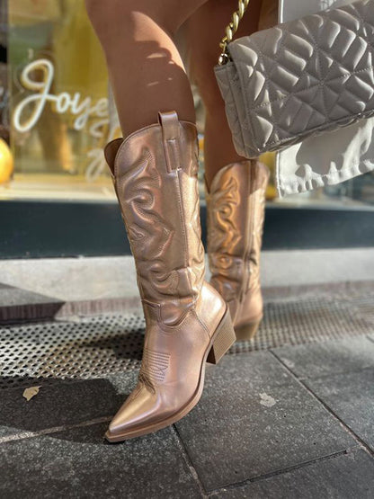 Western Style Metallic Ankle Boots