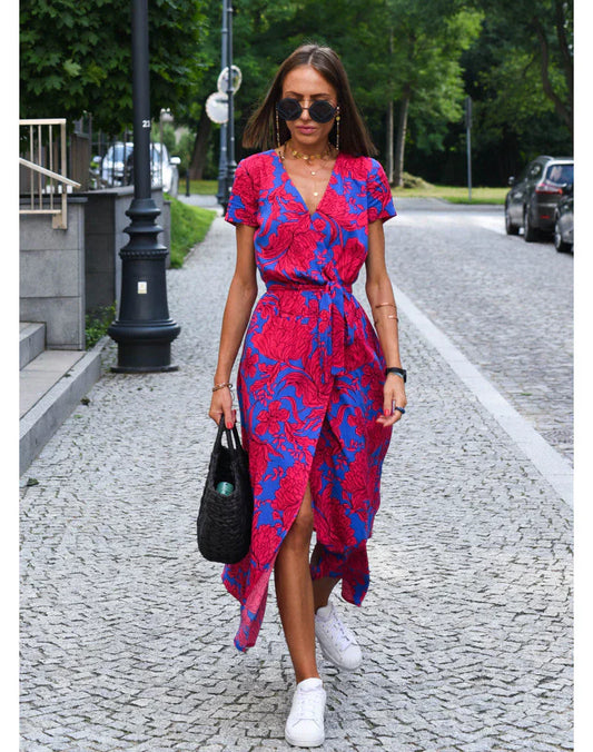 Beautiful Garden Party Maxi Dress with V Neckline - Olytrend