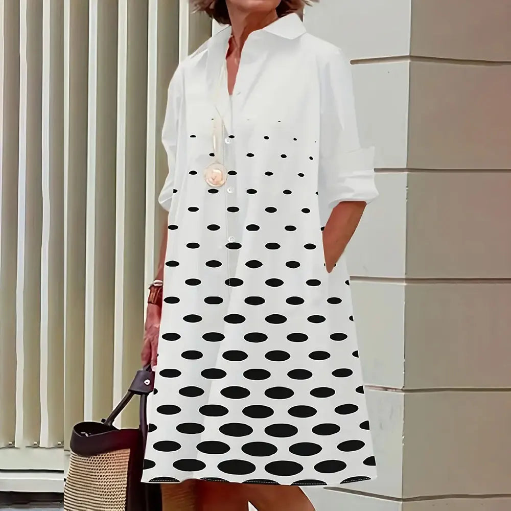 Women's shirt dress online A - buttoned - long sleeves - classic collar - knee length