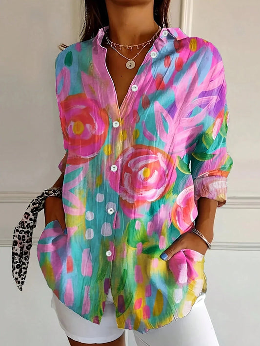 Vibrant Women's Blouse with Fun Floral Pattern - Olytrend