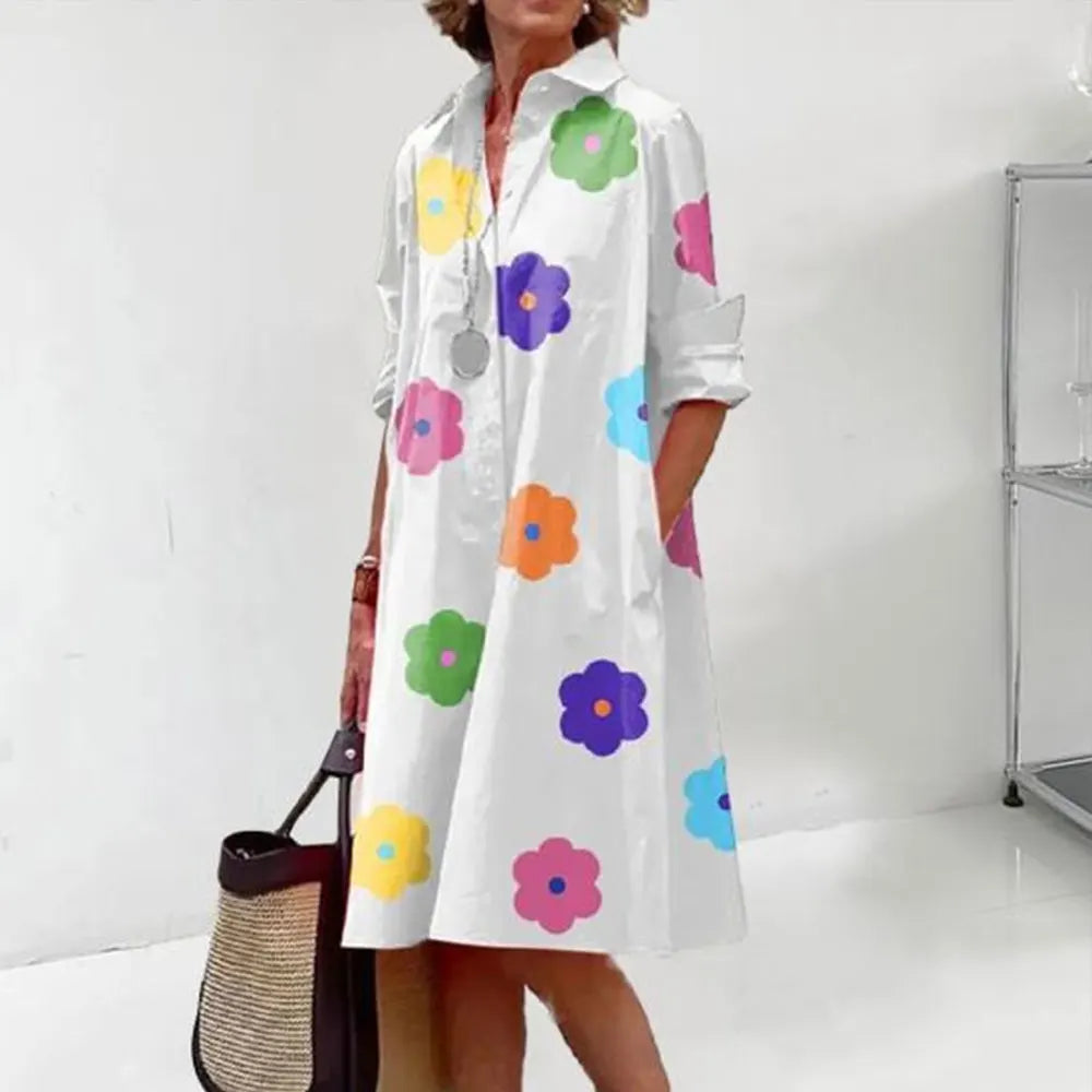 Women's shirt dress online A - buttoned - long sleeves - classic collar - knee length